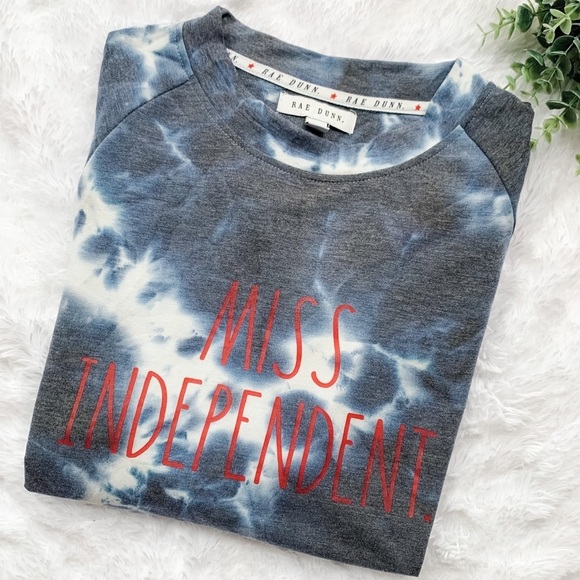 Rae Dunn | NWT Size Small Miss Independent Navy & White Tie Dye Sweatshirt - Picture 1 of 16